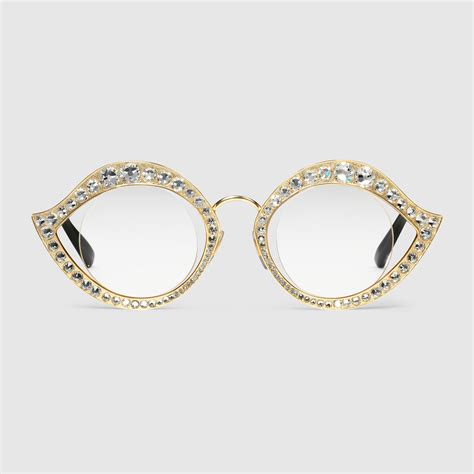 gucci cat eye metal glasses with crystals